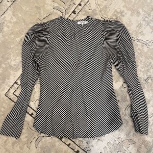 Frame Silk Striped Black and White Women's Top